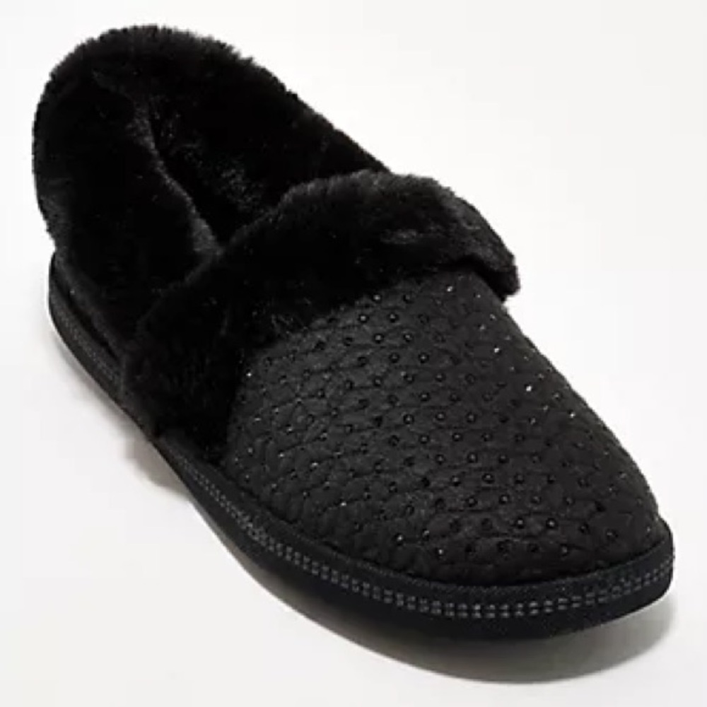 Skechers Black Quilted Fur Slippers